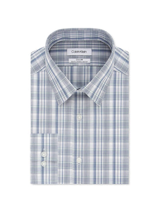 Camisa social masculina Calvin Klein Steel+ Slim-Fit, sem necessidade de passar, multi-xadrez, verde, tamanho 15x34-35