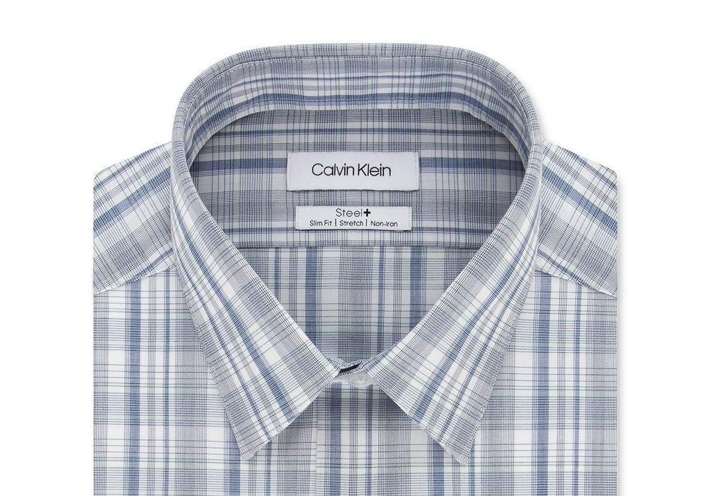 Camisa social masculina Calvin Klein Steel+ Slim-Fit, sem necessidade de passar, multi-xadrez, verde, tamanho 15x34-35