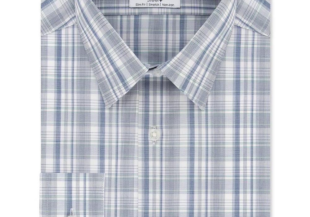 Camisa social masculina Calvin Klein Steel+ Slim-Fit, sem necessidade de passar, multi-xadrez, verde, tamanho 15x34-35