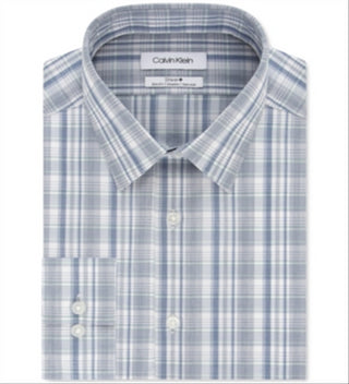 Camisa social masculina Calvin Klein Steel+ Slim-Fit, sem necessidade de passar, multi-xadrez, verde, tamanho 15x34-35