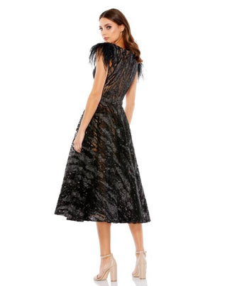 Mac Duggal - Vestido formal midi com manga curta e penas