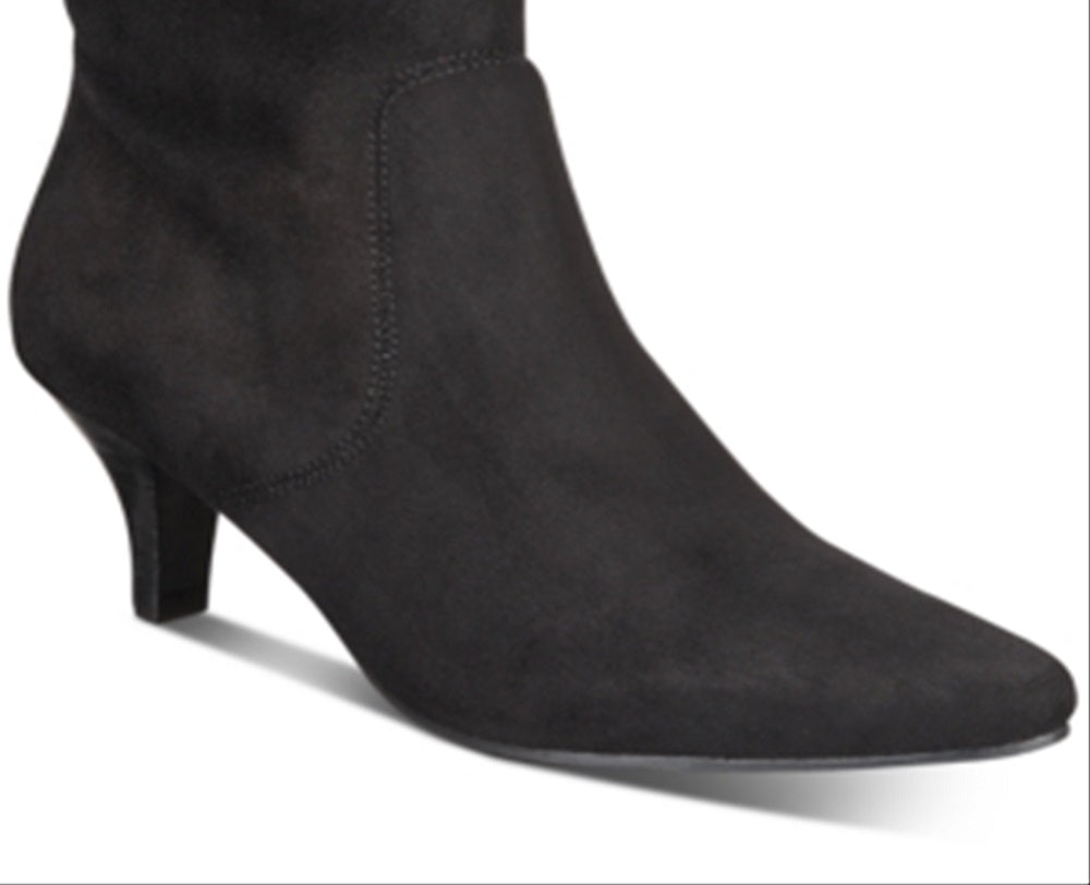 Botas femininas da moda, bico fino, tecido Noria, pretas, tamanho 9 M