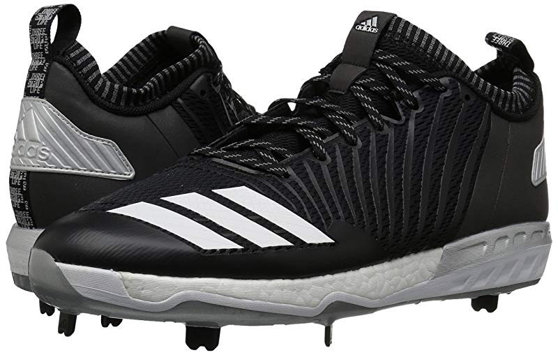 Tênis de beisebol Adidas Boost Icon 3 masculino, preto/branco/prateado, tamanho 5,5 D(M) EUA