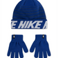 Conjunto de gorro e luvas Nike Big Boy's 2 peças com listras repetidas, azul, tamanho único