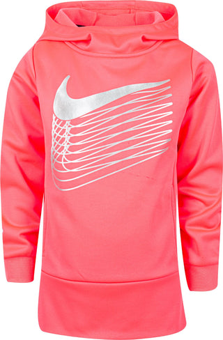 Moletom Nike com capuz Therma Fleece com logotipo metálico para meninas, rosa, tamanho 5