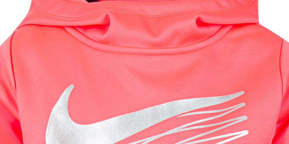 Moletom Nike com capuz Therma Fleece com logotipo metálico para meninas, rosa, tamanho 5