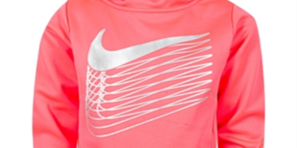 Moletom Nike com capuz Therma Fleece com logotipo metálico para meninas, rosa, tamanho 5