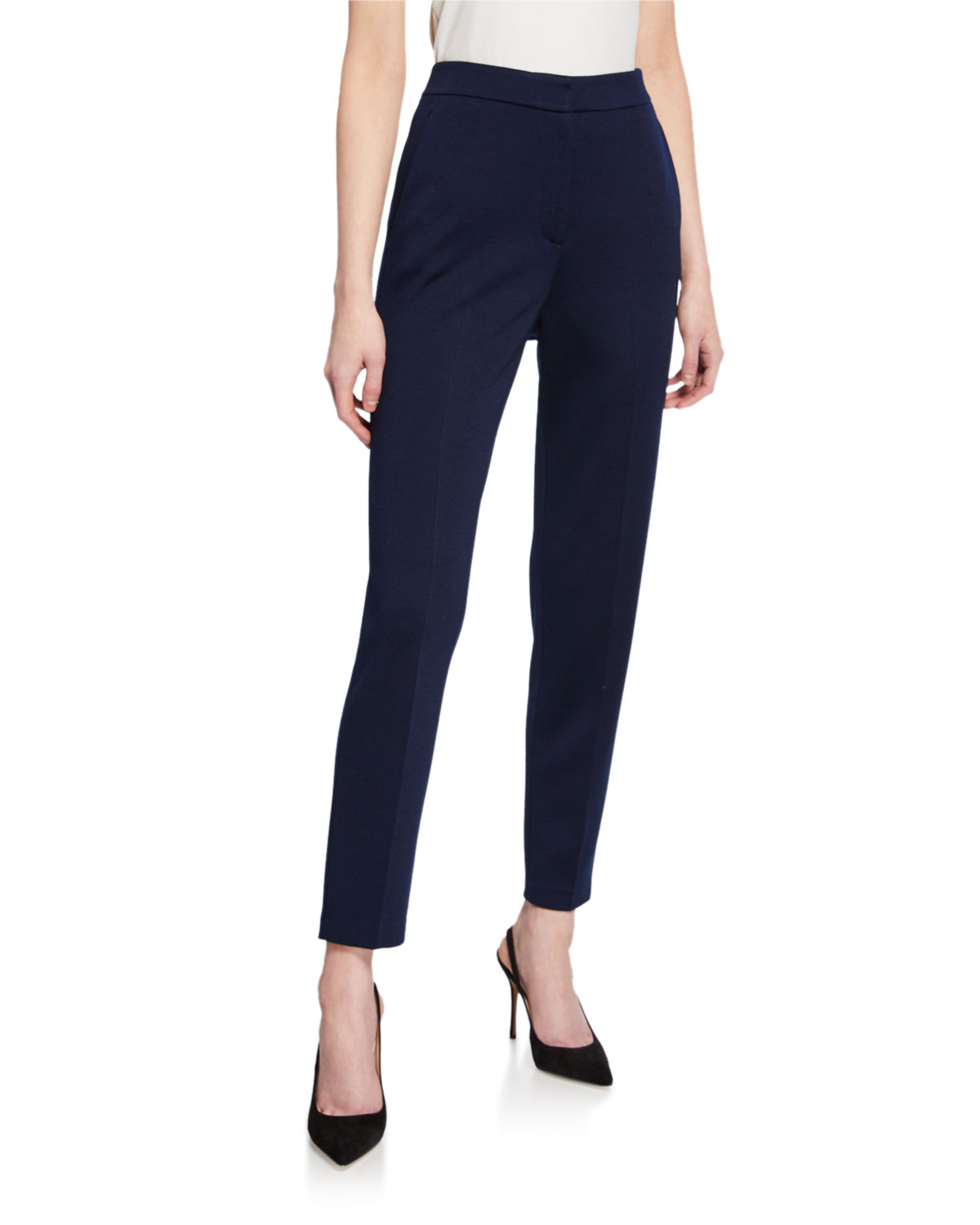 Calça feminina St. John de lã mista, azul, tamanho 2