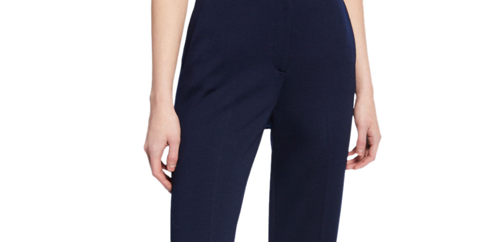 Calça feminina St. John de lã mista, azul, tamanho 2