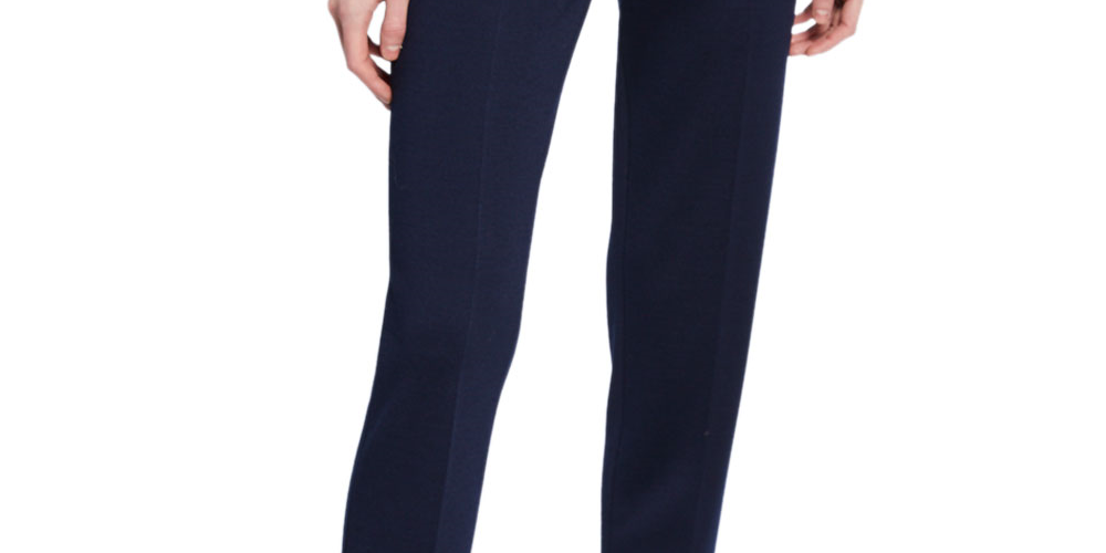 Calça feminina St. John de lã mista, azul, tamanho 2