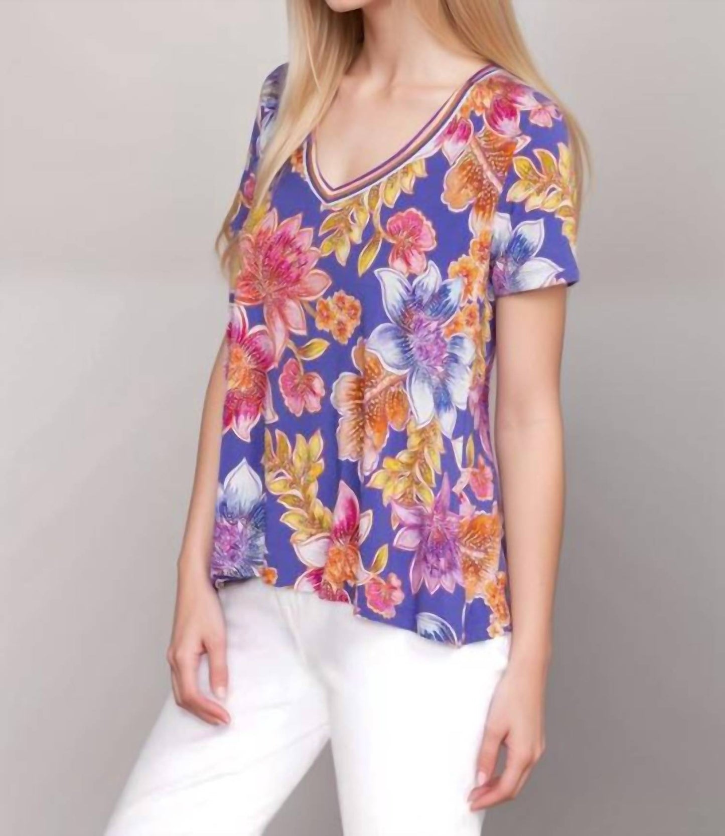 Johnny Was - The Janie Favorite Short Sleeve V-neck Swing Tee - Plus