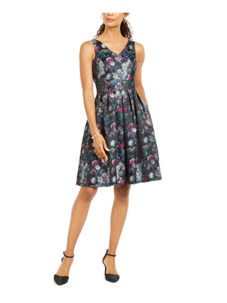 Vestido feminino Tahari ASL com decote em V e ajuste evasê, tamanho 10