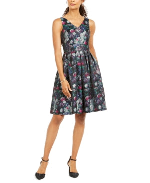 Vestido feminino Tahari ASL com decote em V e ajuste evasê, tamanho 10