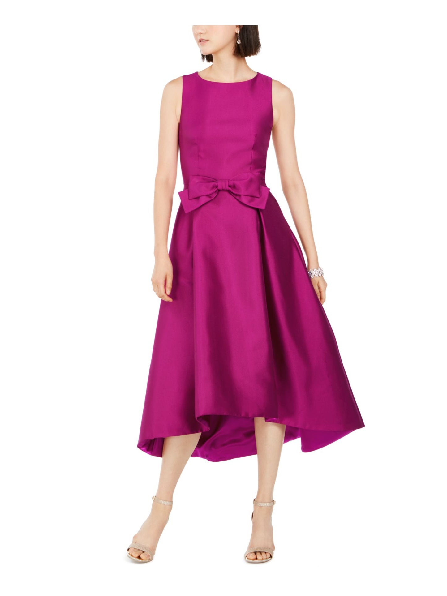 Vestido feminino Adrianna Papell com laço frontal evasê fúcsia, tamanho 4, rosa