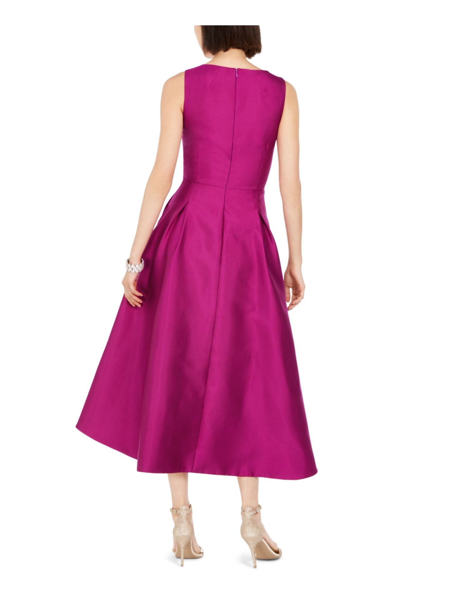 Vestido feminino Adrianna Papell com laço frontal evasê fúcsia, tamanho 4, rosa