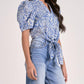 Elan - Short Sleeve Puff Sleeve Tie-front Top