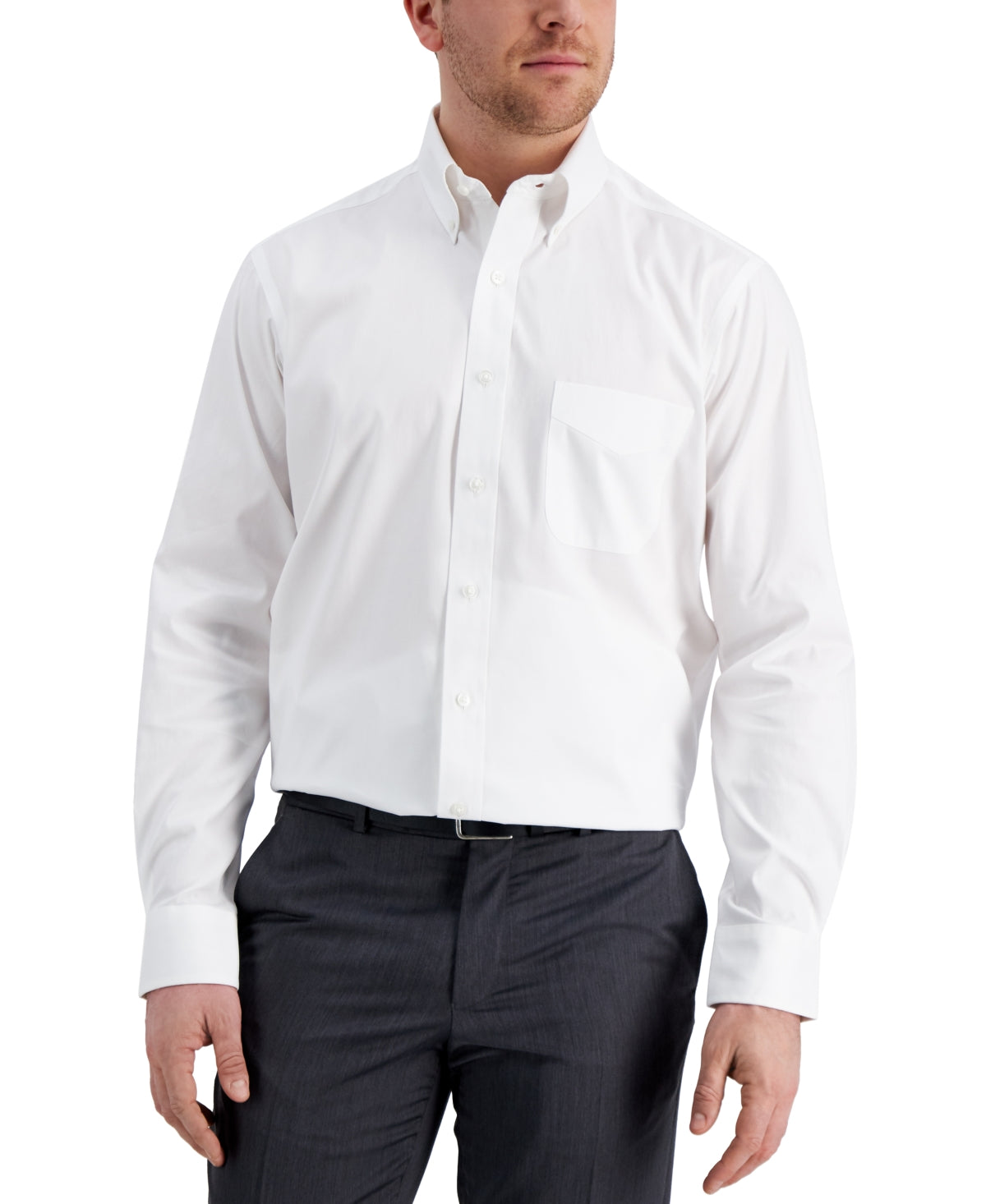 Camisa social masculina Club Room Regular Fit de algodão Pinpoint, branca, tamanho 34X35
