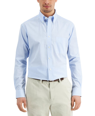 Club Room Men's Regular Fit Cotton Mini Gingham Dress Shirt Blue Size 15X32X33