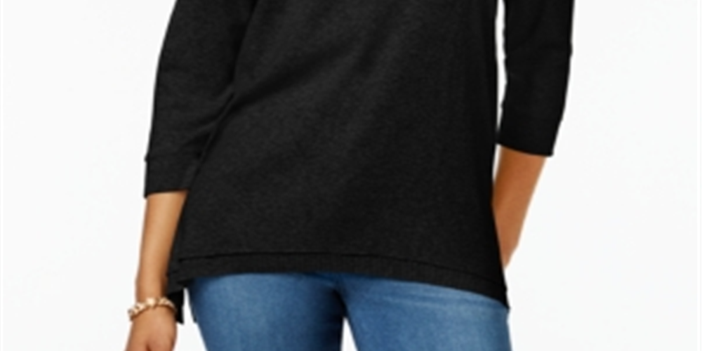 Top feminino com bainha em camadas Style &amp; Co, preto, tamanho X-S