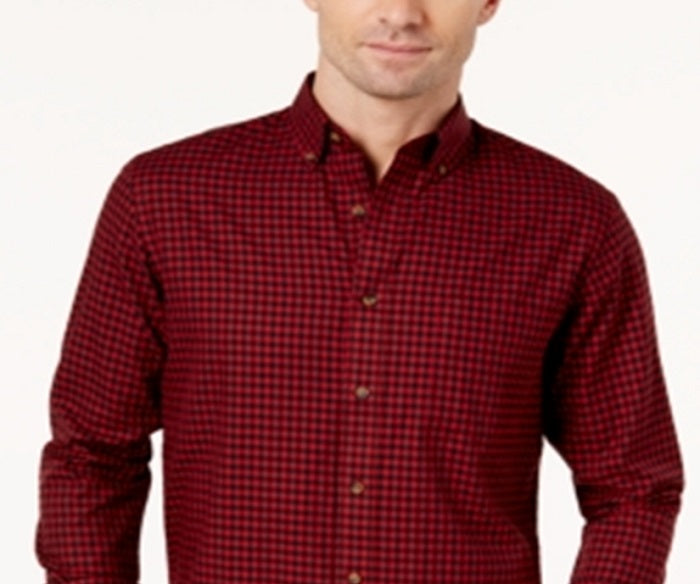 Camisa social masculina xadrez estampada vermelha tamanho médio Club Room