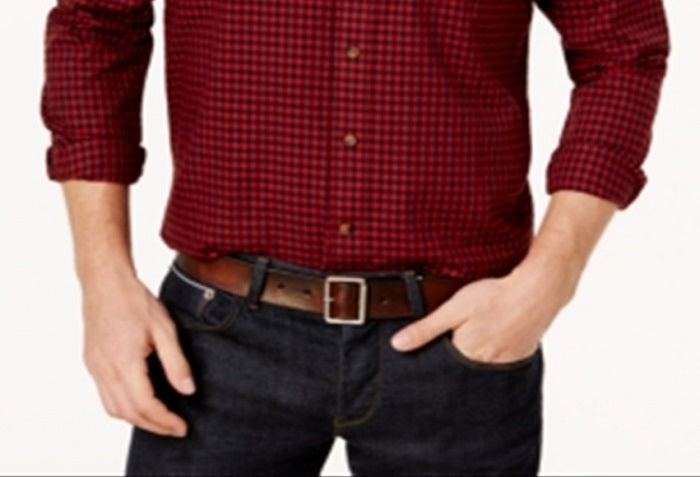 Camisa social masculina xadrez estampada vermelha tamanho médio Club Room