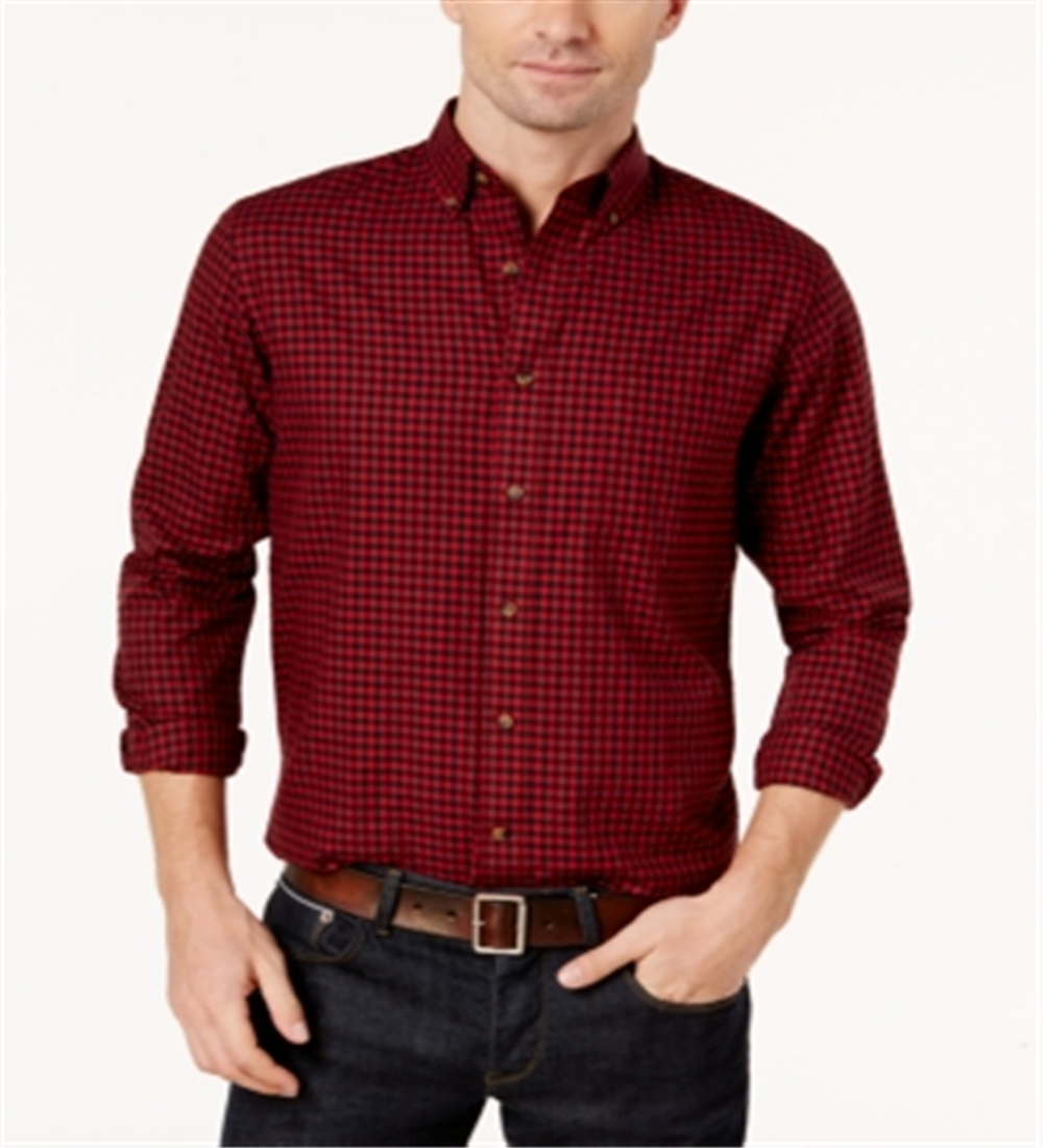 Camisa social masculina xadrez estampada vermelha tamanho médio Club Room