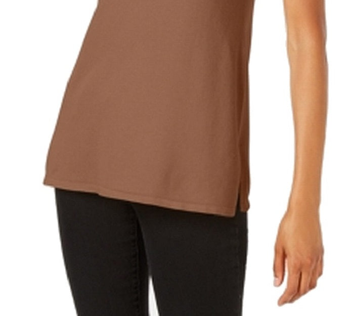 JM Collection Suéter feminino sem mangas com gola alta, marrom, tamanho pequeno