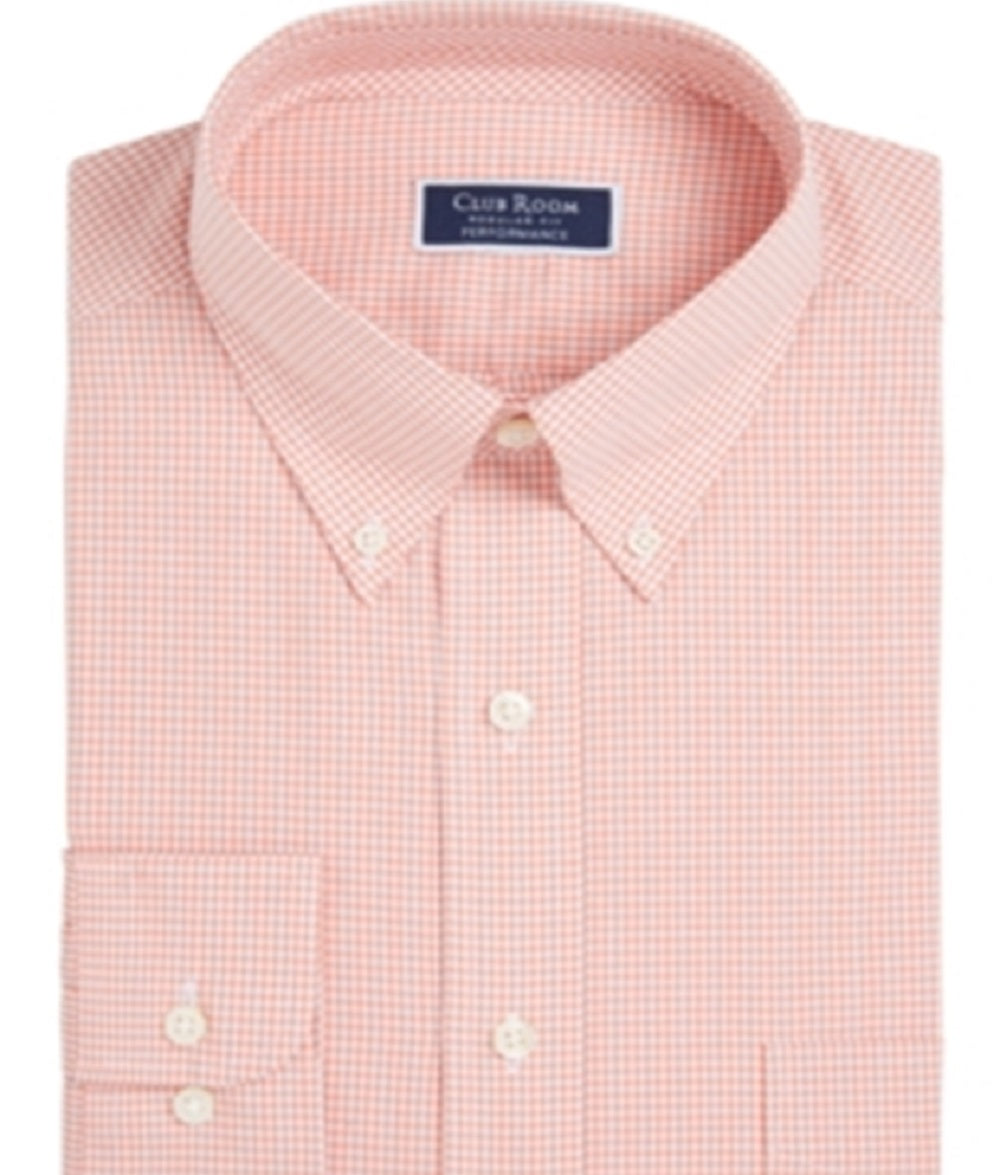 Camisa masculina de manga comprida com botões e ajuste regular Club Room, laranja, tamanho 16,5 x 32 x 33