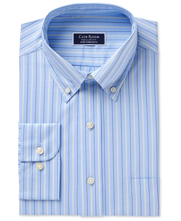 Camisa social masculina Club Room Classic/Regular Fit Performance Pinpoint com listras duplas, azul, tamanho 17x34-35