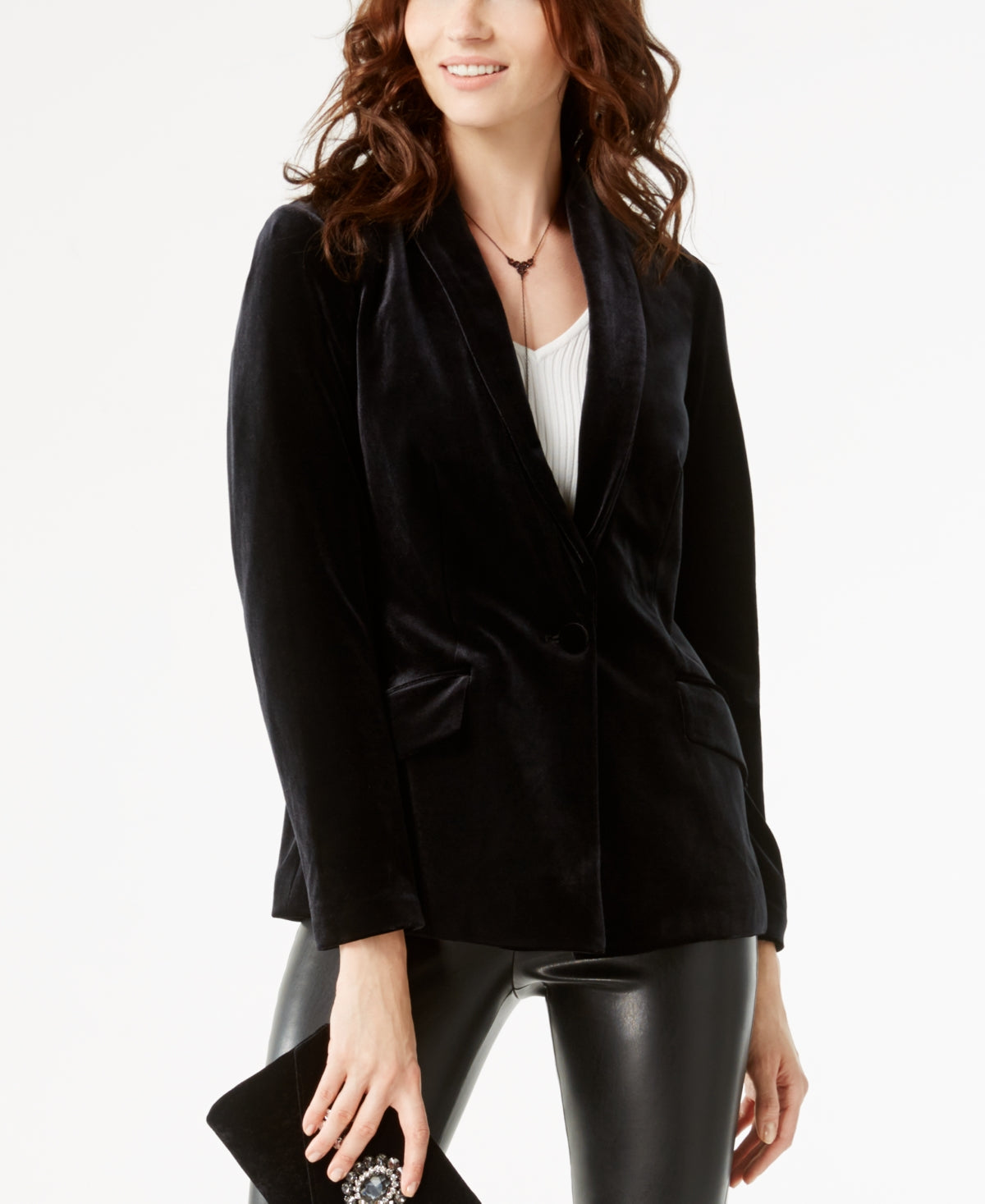 Blazer de veludo feminino INC International Concepts, preto, tamanho extragrande