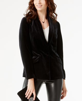 Blazer de veludo feminino INC International Concepts, preto, tamanho extragrande