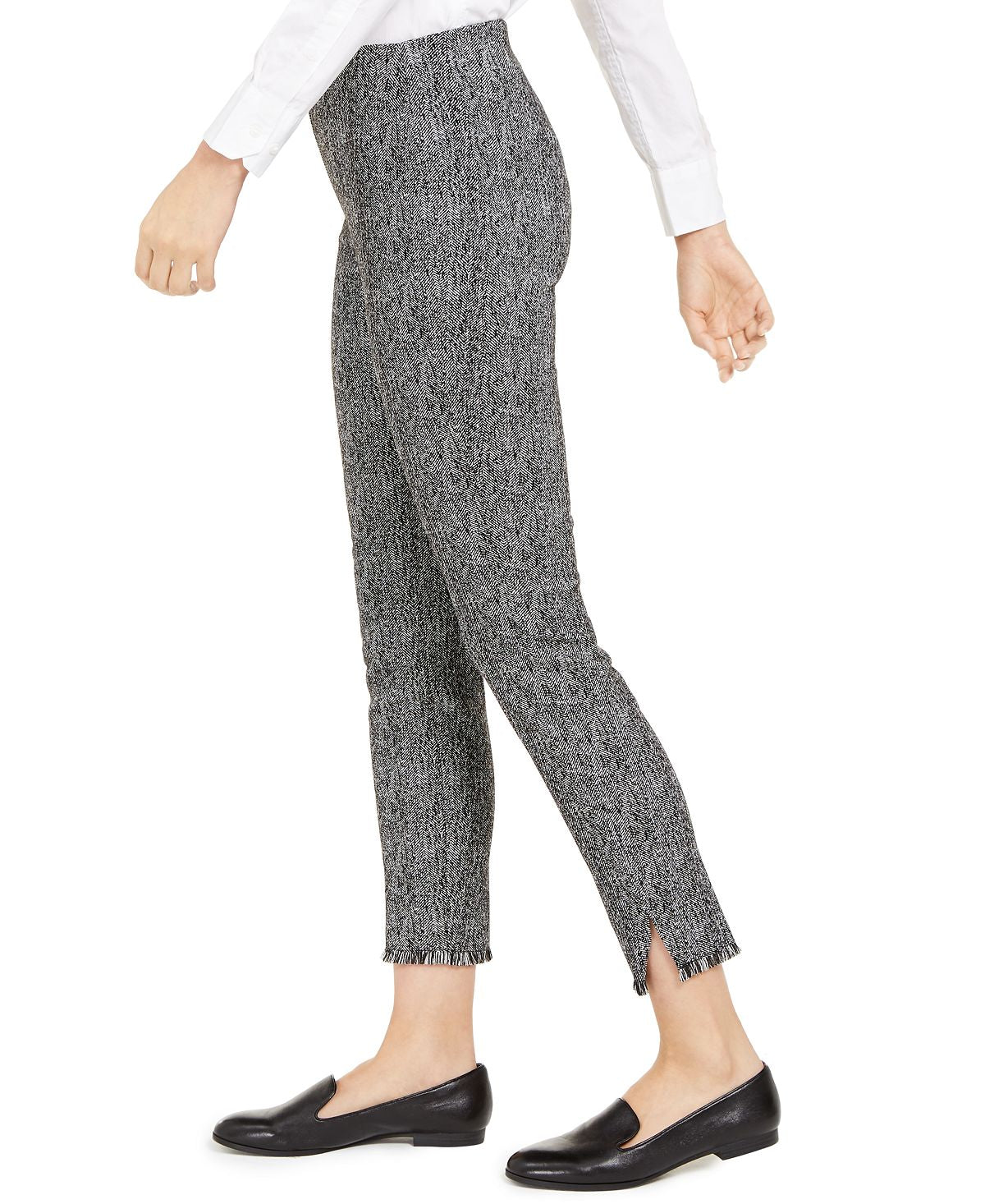 Calça curta casual com franjas de tweed feminina Alfani, preta, tamanho 12