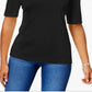 Karen Scott Top de algodão com manga cotovelo feminino, preto, tamanho médio