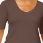 Karen Scott Blusa de algodão com manga cotovelo feminina, marrom, tamanho médio