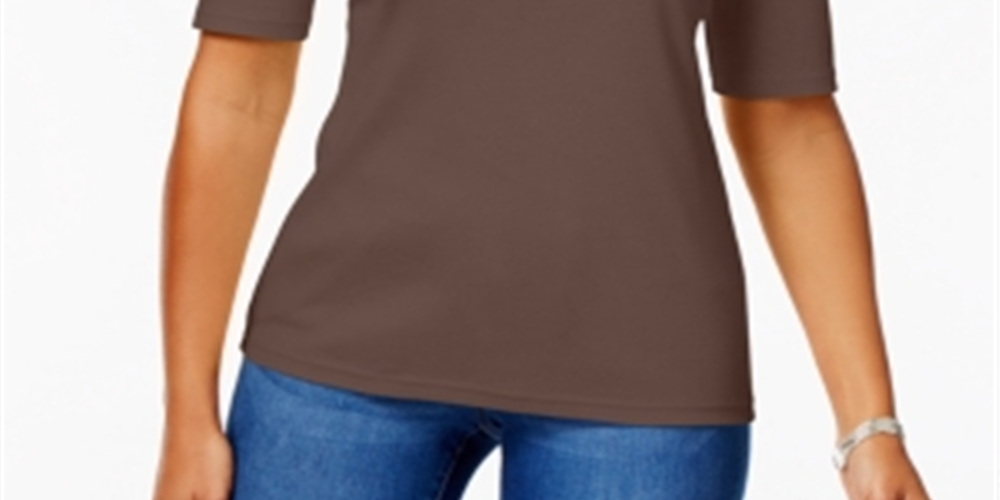 Karen Scott Blusa de algodão com manga cotovelo feminina, marrom, tamanho médio