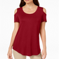 Camiseta feminina JM Collection com ombros descobertos e alças finas, vermelha, tamanho XX-G