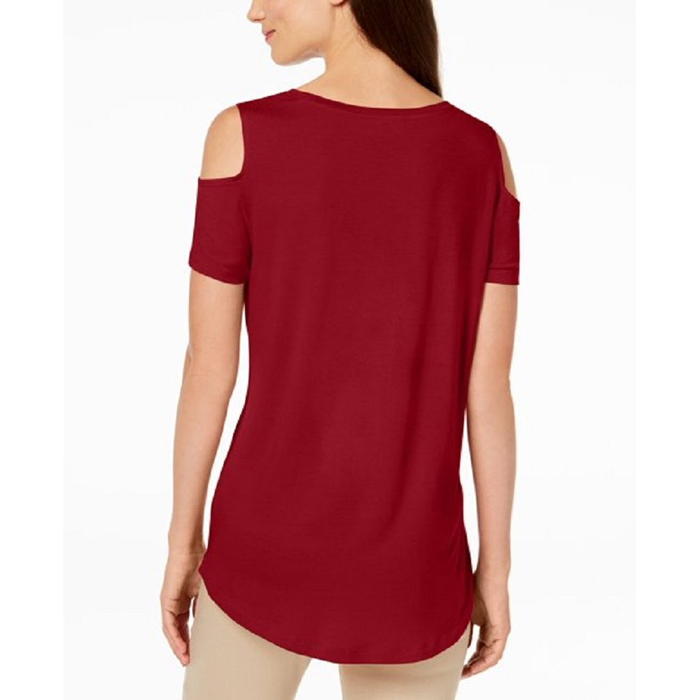 Camiseta feminina JM Collection com ombros descobertos e alças finas, vermelha, tamanho XX-G