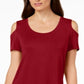 Camiseta feminina JM Collection com ombros descobertos e alças finas, vermelha, tamanho XX-G