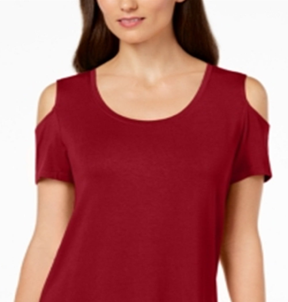 Camiseta feminina JM Collection com ombros descobertos e alças finas, vermelha, tamanho XX-G