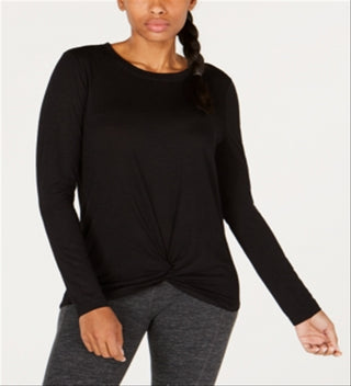 Ideology Women's Knot Front Long Sleeves Super Soft Top Black Size X-Large