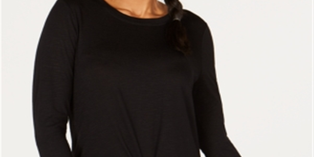 Ideology Top Feminino Manga Longa com Nó Frontal Super Macio Preto Tamanho X-G