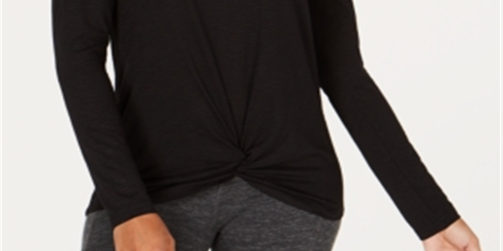 Ideology Top Feminino Manga Longa com Nó Frontal Super Macio Preto Tamanho X-G