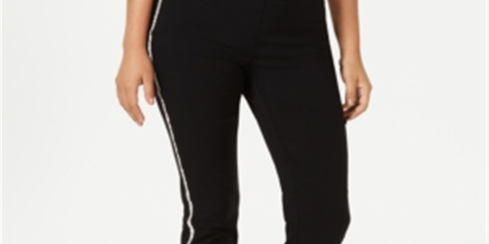 Calça feminina com controle de barriga e listras laterais JM Collection, preta, tamanho pequeno