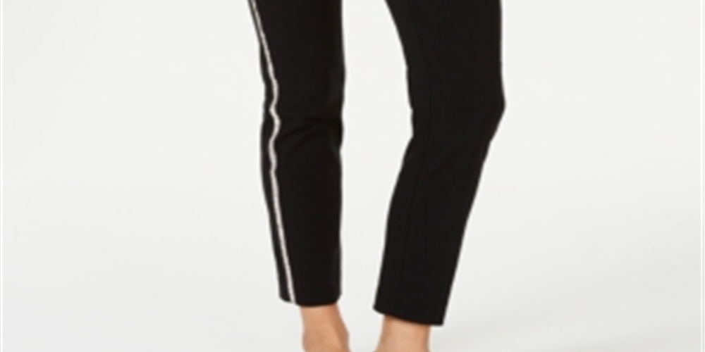 Calça feminina com controle de barriga e listras laterais JM Collection, preta, tamanho pequeno