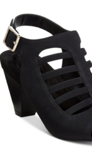 Sandálias femininas Giani Bernini Caged Caileigh pretas, tamanho 9,5 m