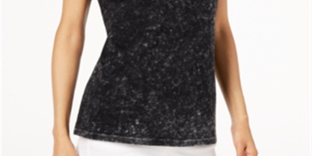 Camiseta feminina de algodão com detalhes em pérolas sintéticas da INC International Concepts, preta, tamanho pequeno