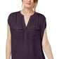 Camisa utilitária feminina com decote dividido e manga curta, roxa, tamanho XX-G, da INC International Concepts