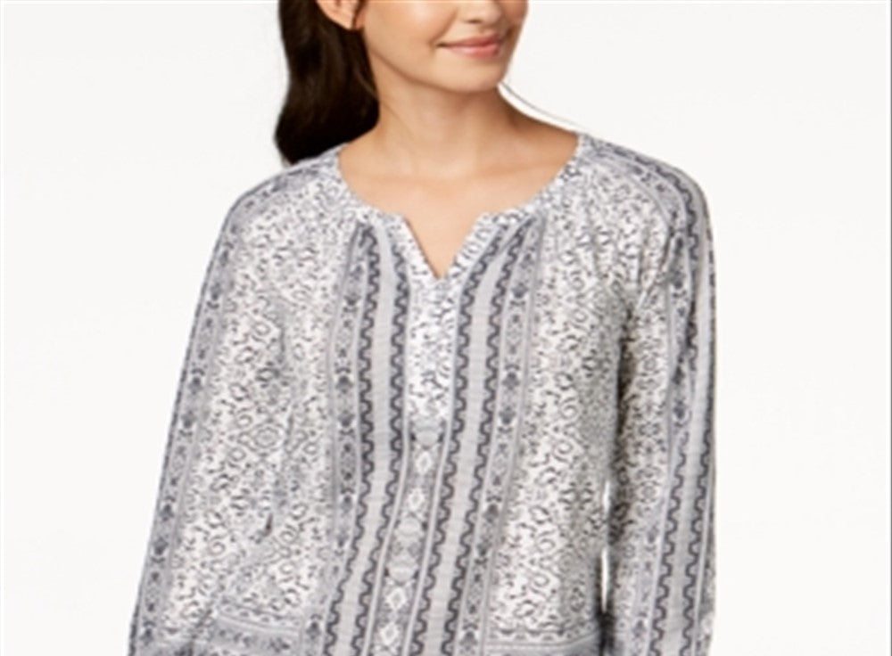 Blusa feminina com decote aberto e manga comprida, tamanho médio, estilo &amp; co