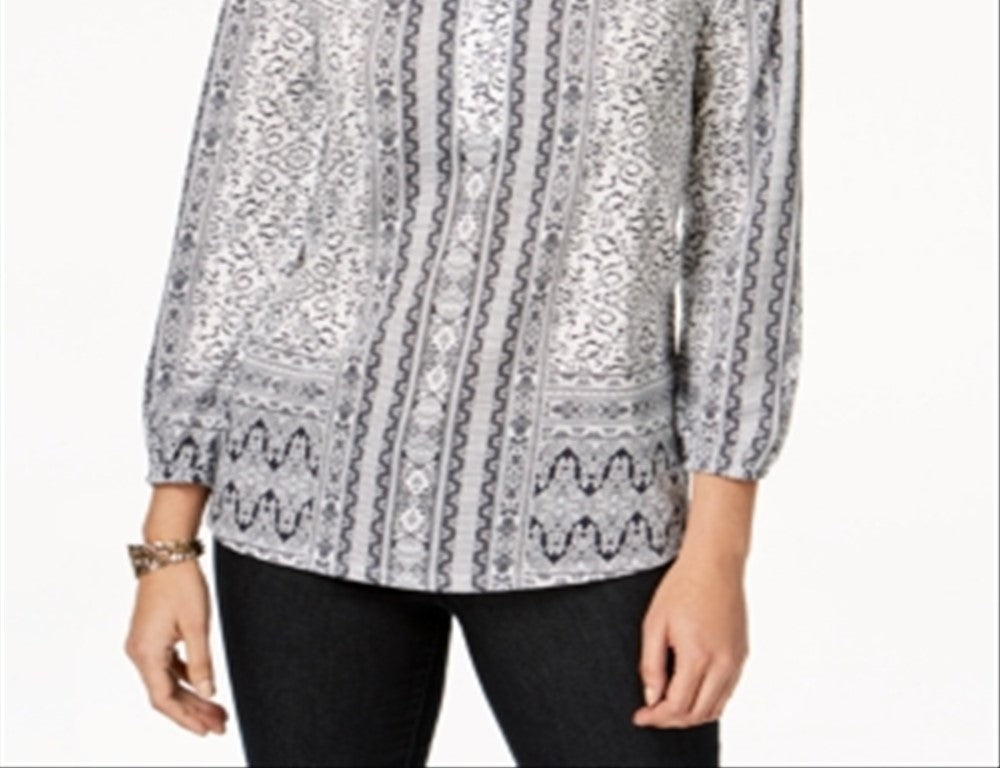 Blusa feminina com decote aberto e manga comprida, tamanho médio, estilo &amp; co