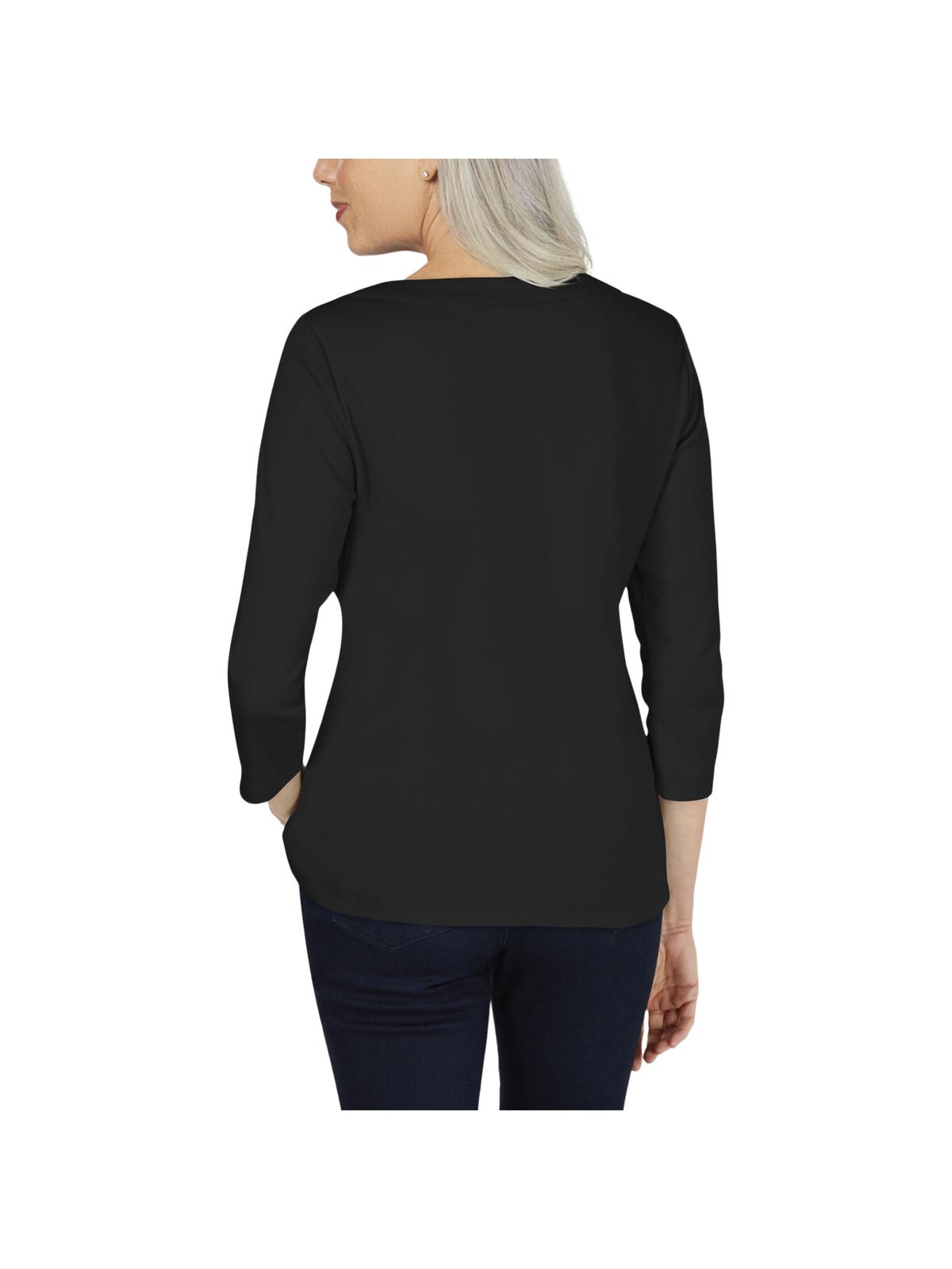 Karen Scott Blusa feminina de algodão com renda e gola alta, preta, tamanho pequeno